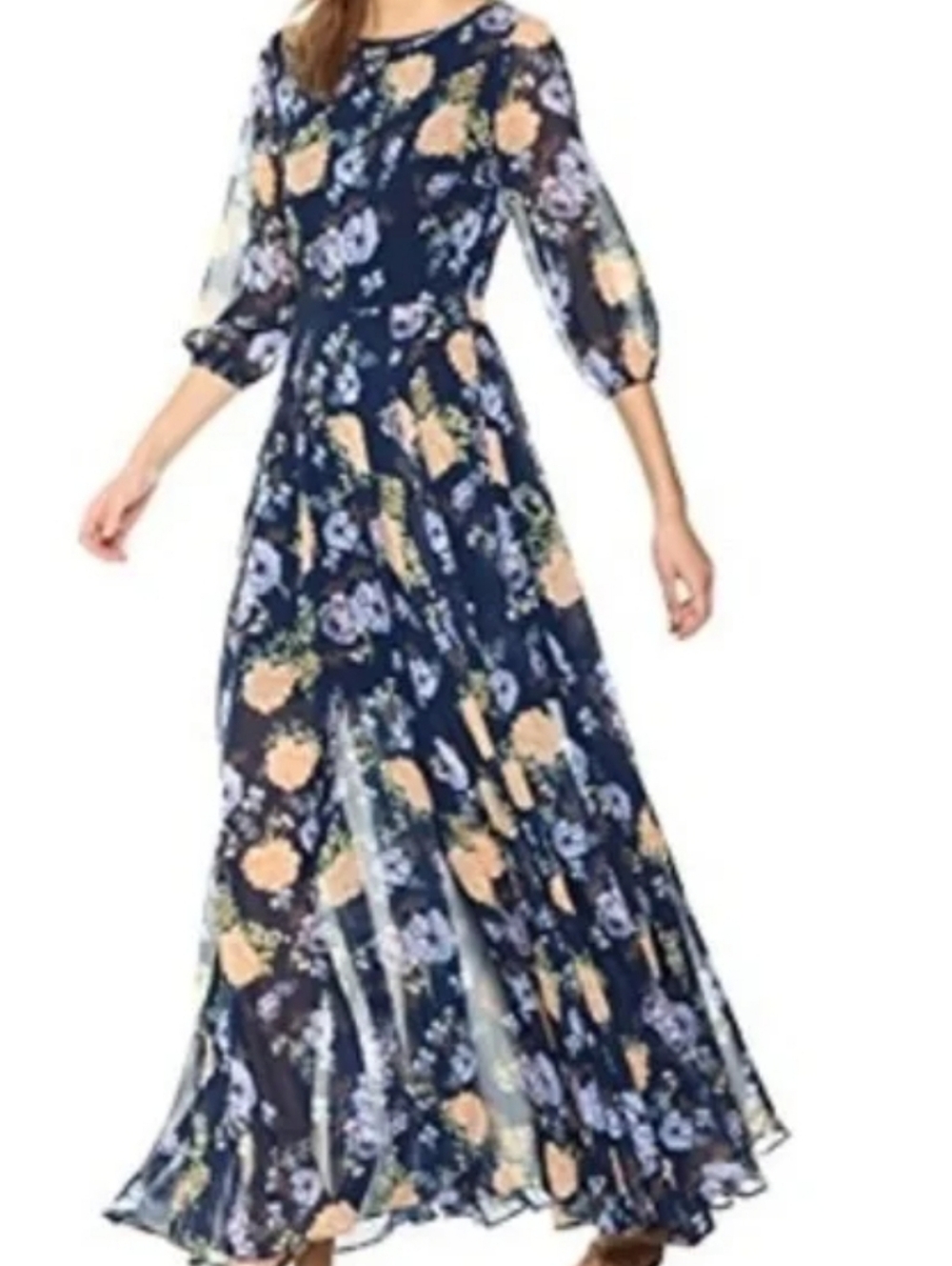 Yumi Kim Black Floral Maxi Dress 3/4 Sleeve Wedding Guest XS